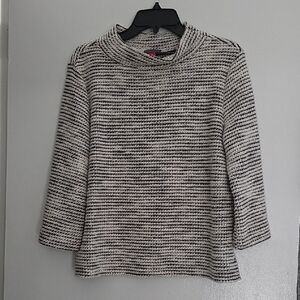 Vince Camuto Black, White, Silver Striped Cowl Neck Sweater Sz M Used